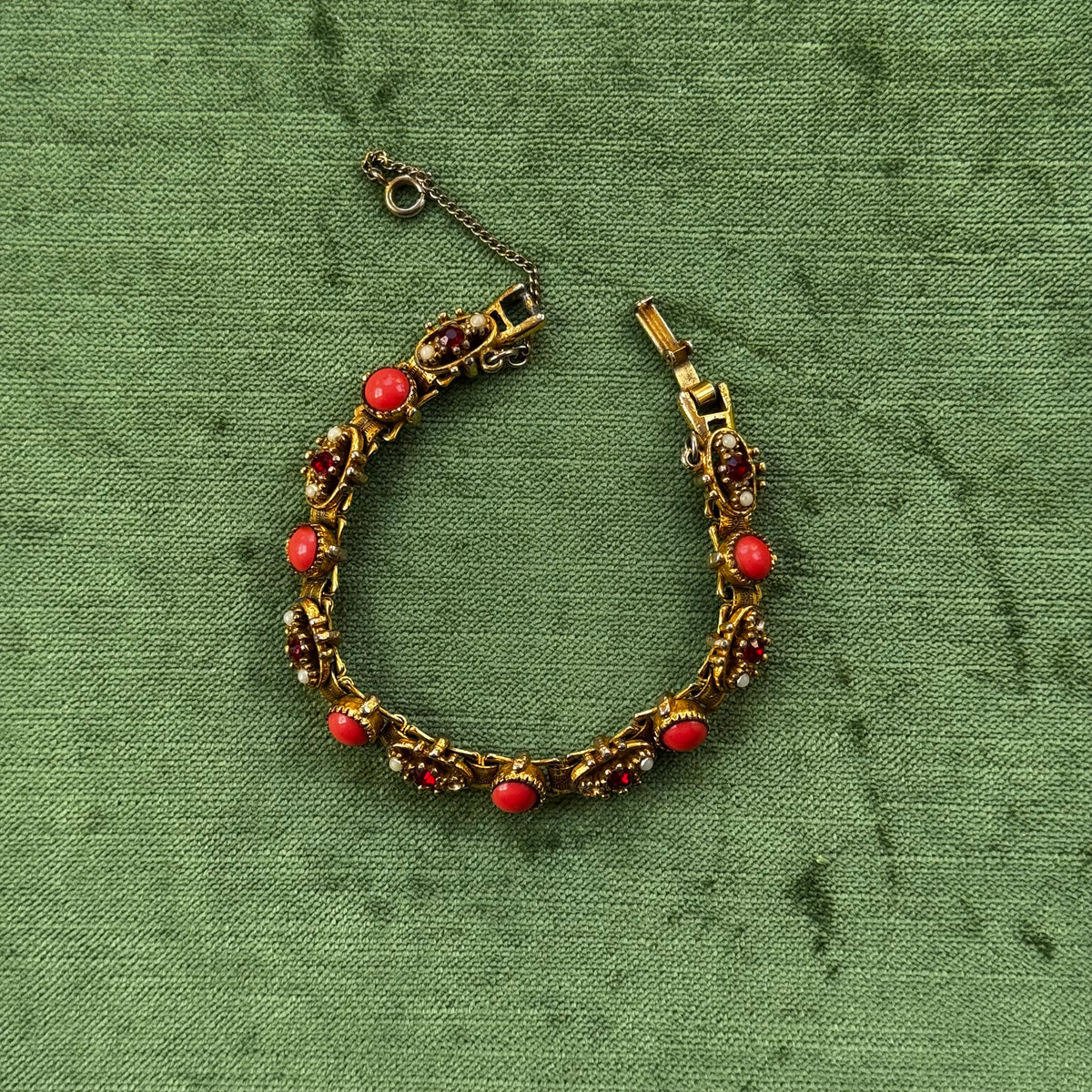 Vintage Coral & Rhinestone Bracelet