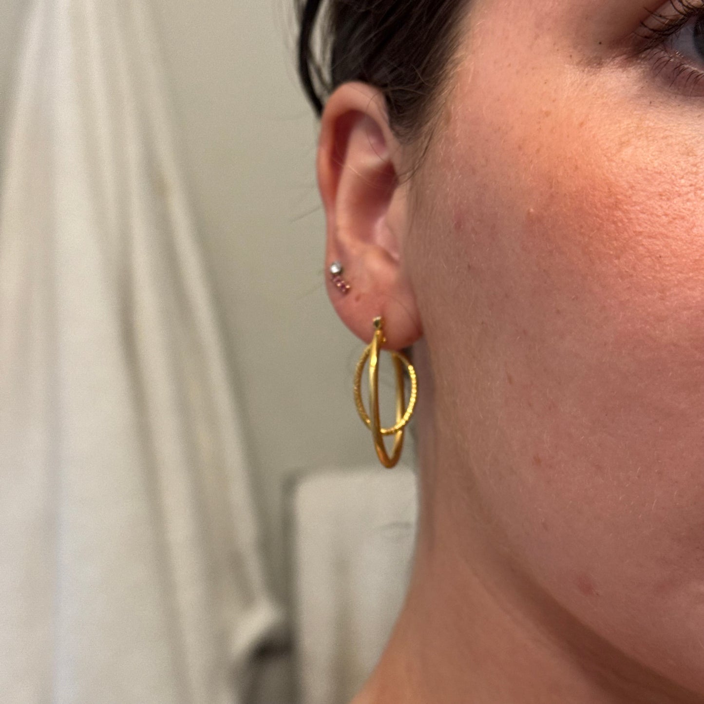 Vintage Layered Gold Twist Hoop Earrings