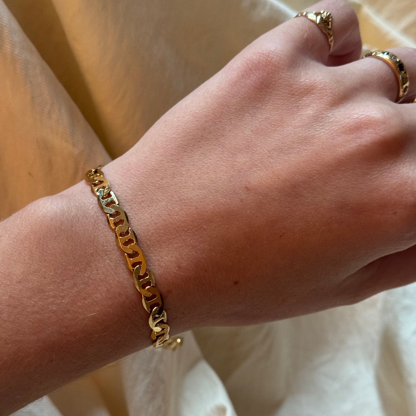 Vintage Gold Flat Mariner Chain Bracelet