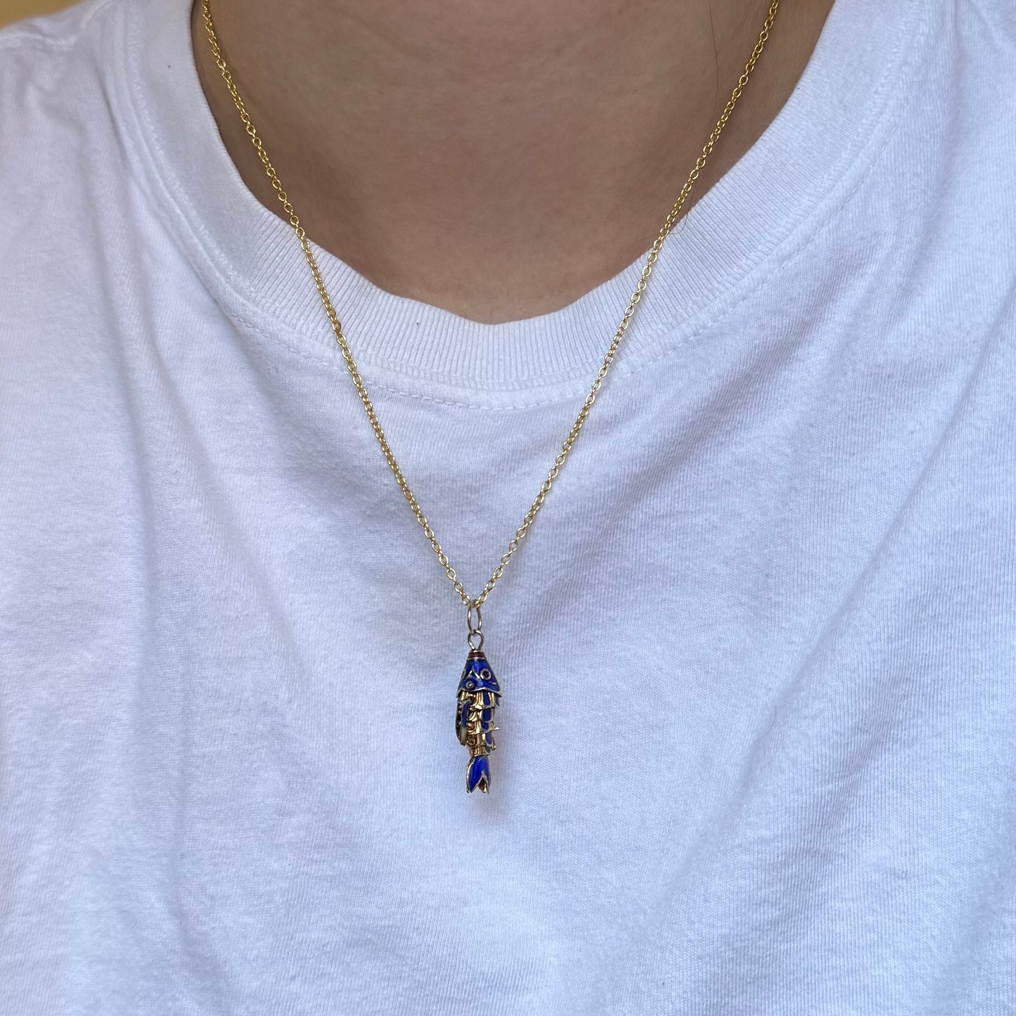 Vintage Gold Enamel Articulated Fish Necklace - Sourced in Paris