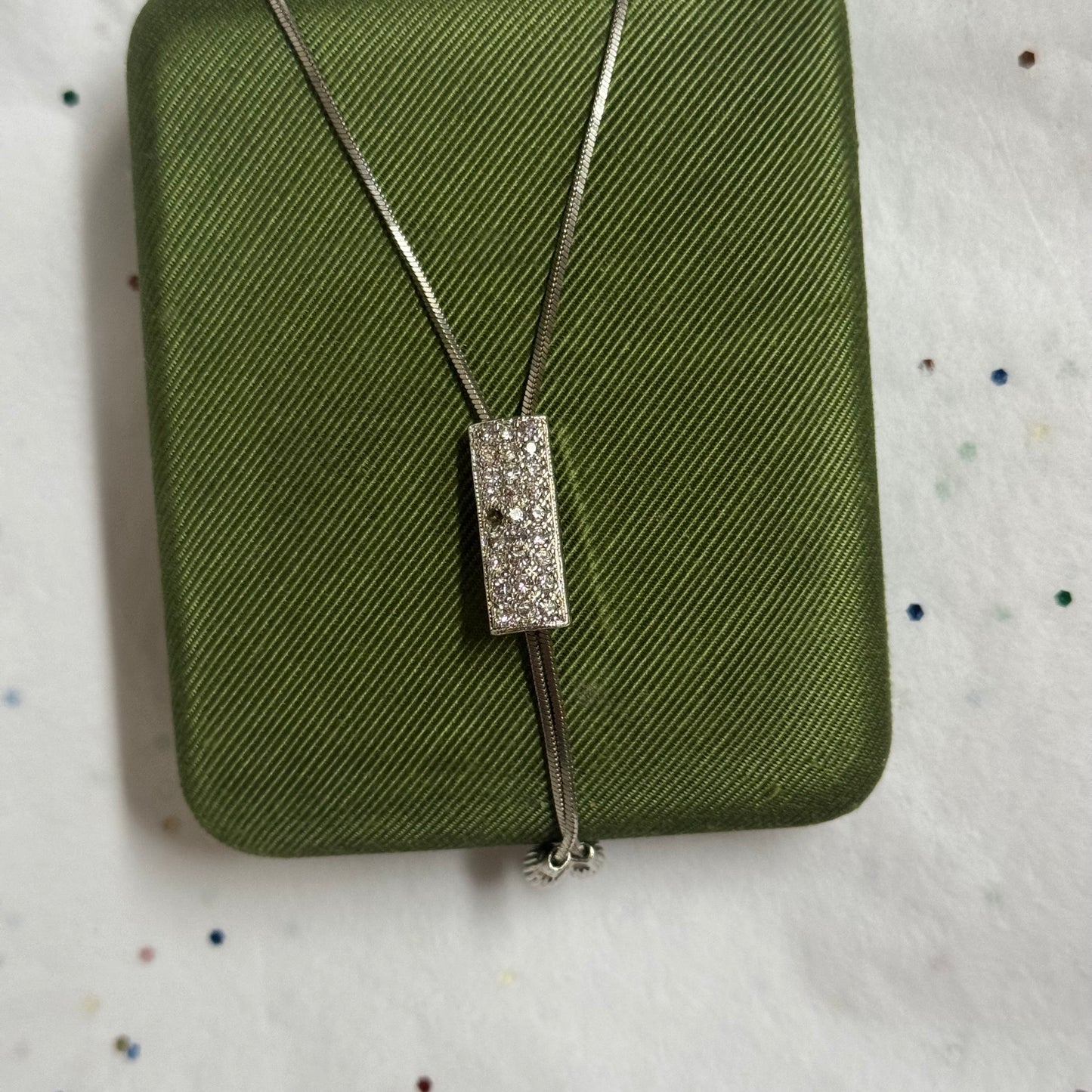 Vintage Silver Rhinestone Lariat Necklace