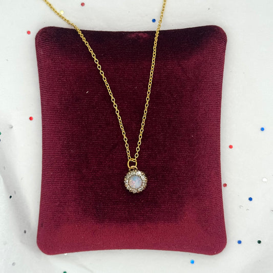 Vintage Gold Opal & Rhinestone Pendant Necklace