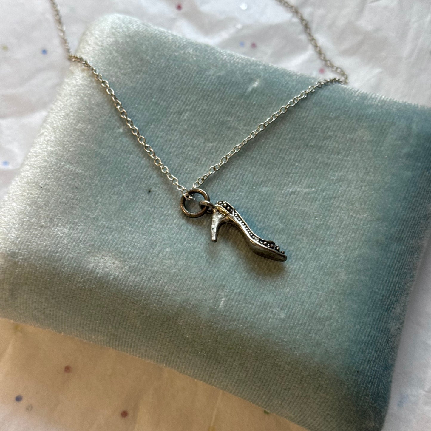 Vintage Silver Heel Pendant Necklace