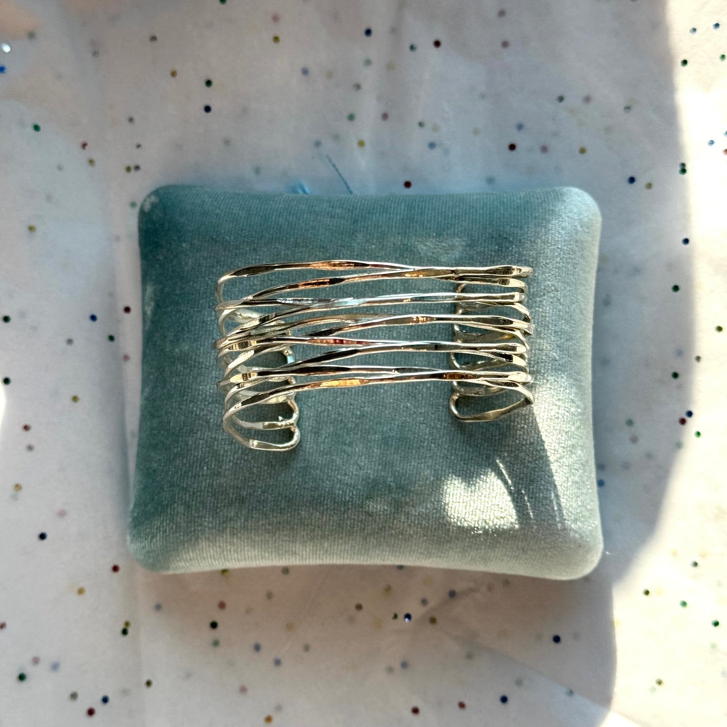 Vintage Layered Silver Tone Cuff Bracelet