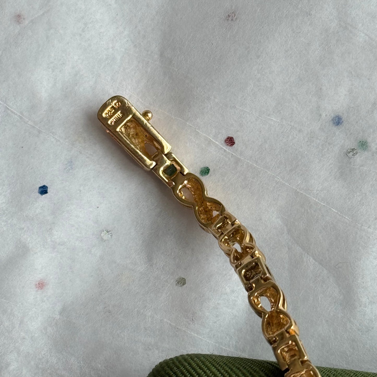 Vintage Sterling Silver Gold Vermeil Faux Emerald Rhinestone Tennis Bracelet