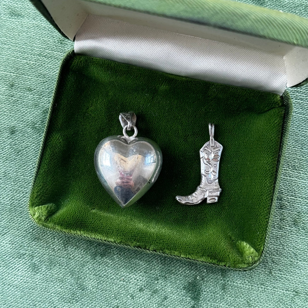 Vintage Sterling Silver Puffy Heart Jingle Pendant Charm