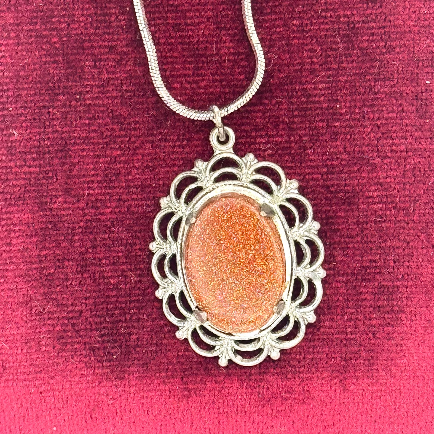 Vintage Silver Goldstone Necklace