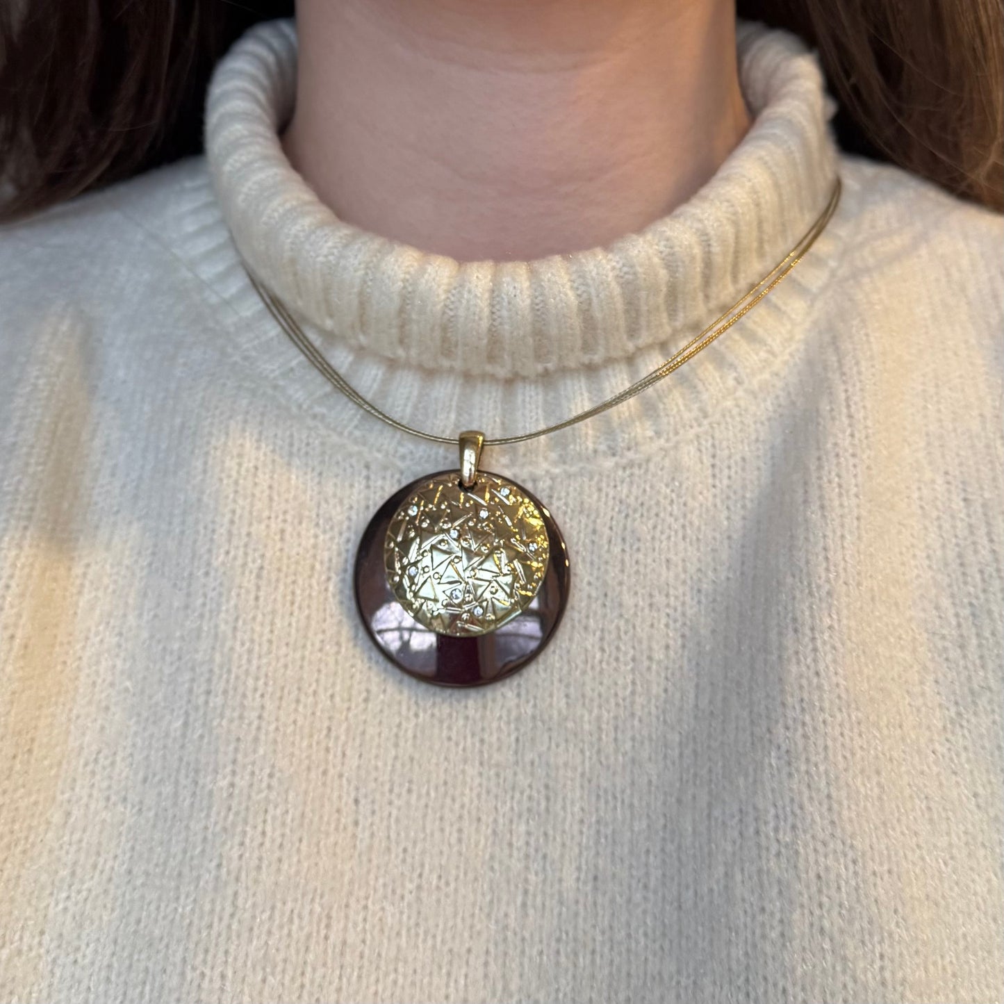 Vintage Gold Rhinestone Circle Necklace