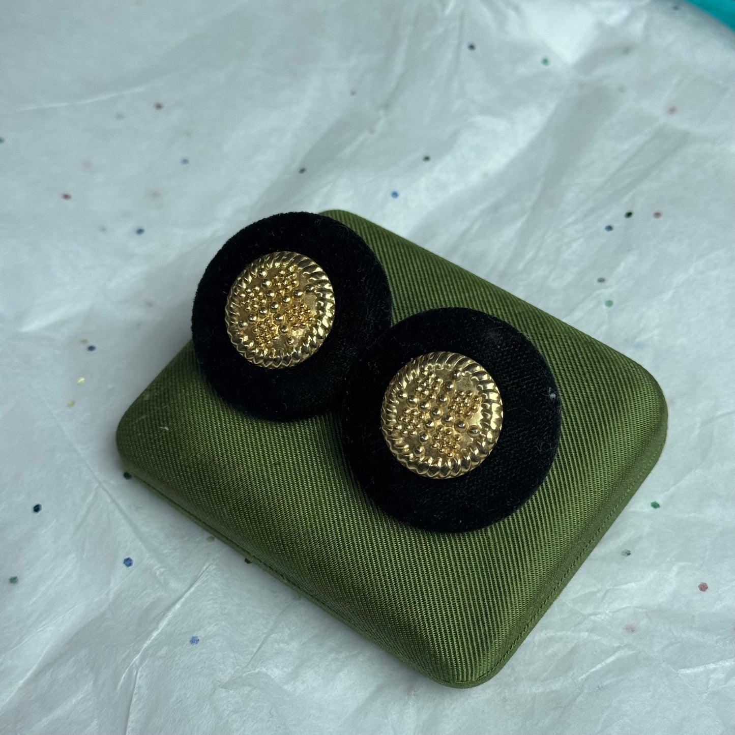 Vintage Black Velvet & Gold Statement Earrings