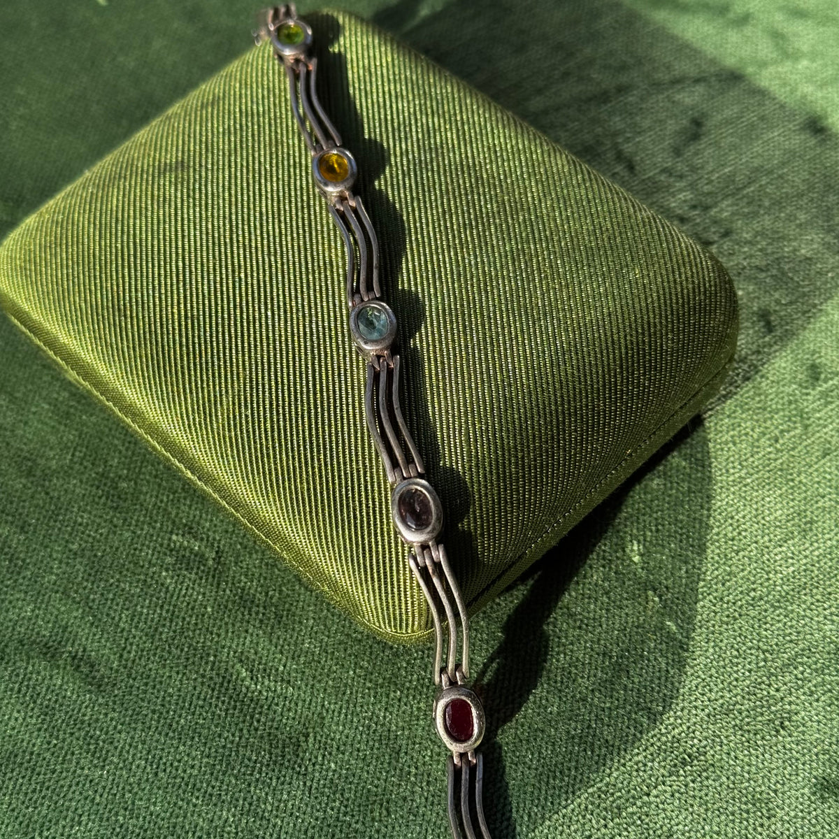 Vintage Sterling Silver Multi Gemstone Wavy Bracelet