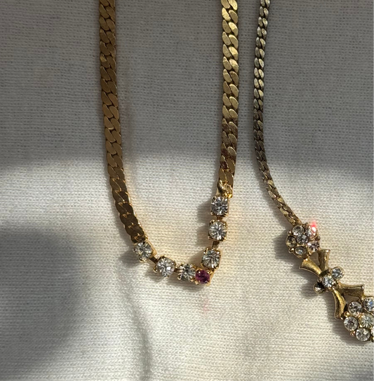 Vintage Rhinestone Necklace with Red Stone - Sourced in Paris