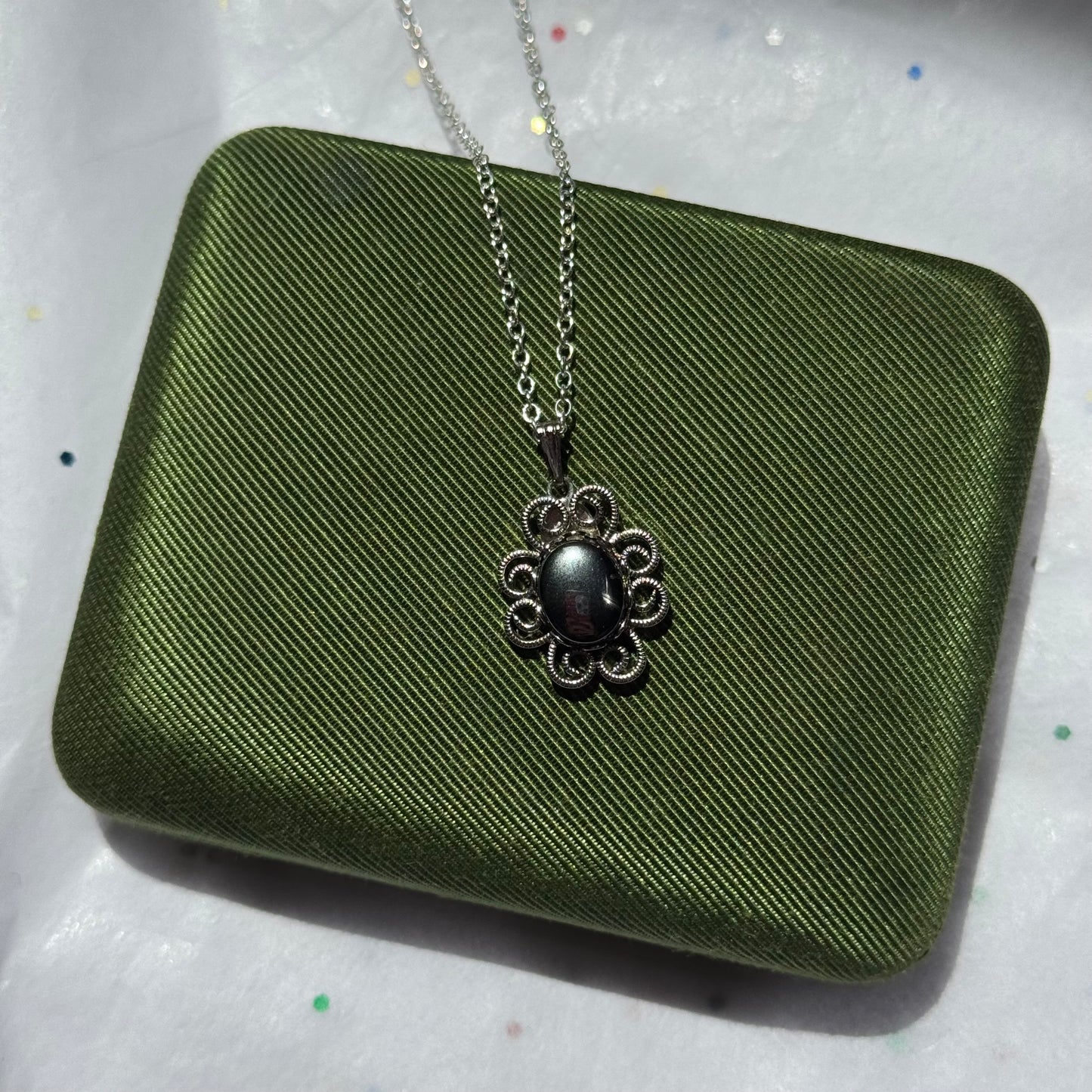 Vintage 1980s Silver Stone Pendant Necklace