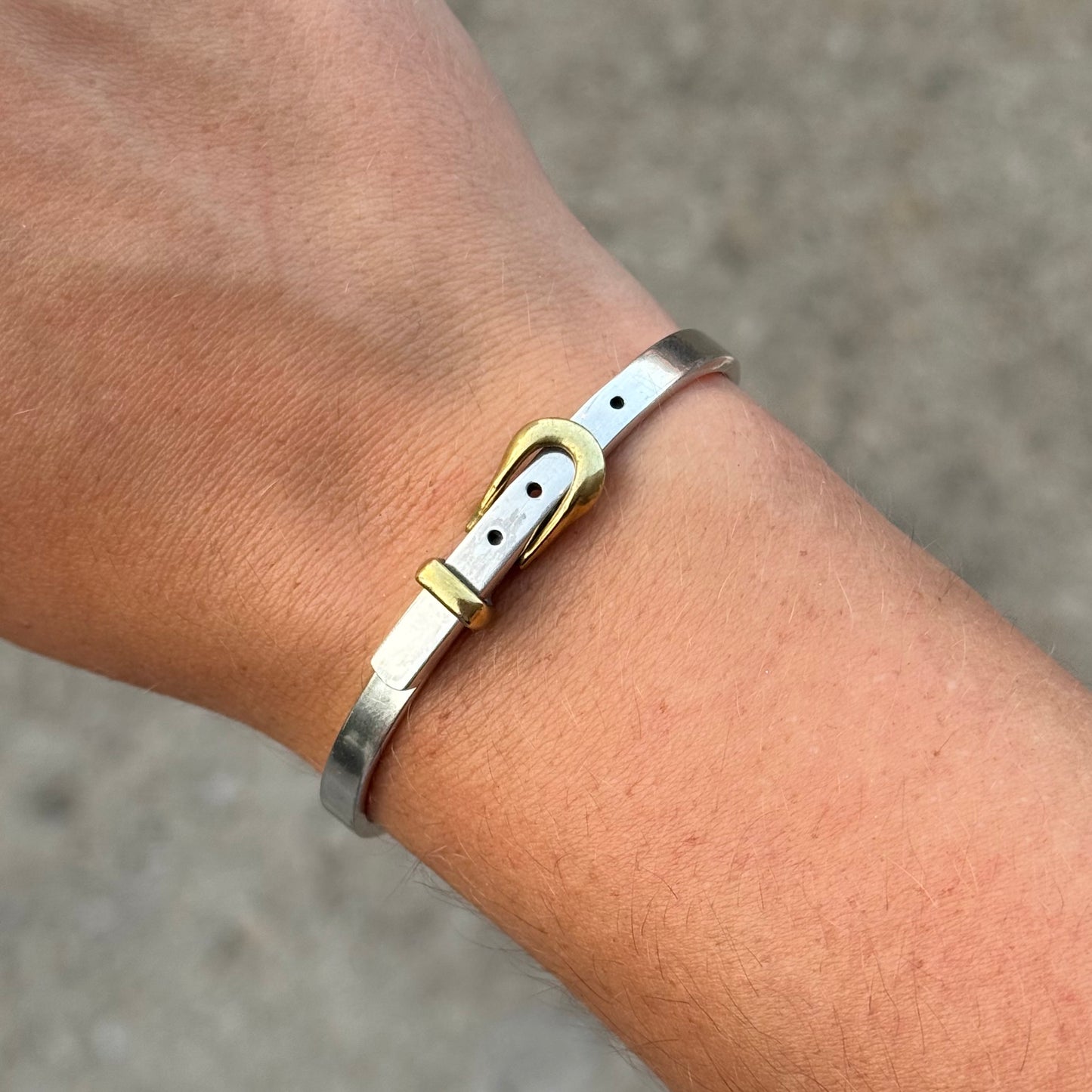 Vintage 925 Sterling and Brass Silver Belt Buckle Bangle Bracelet