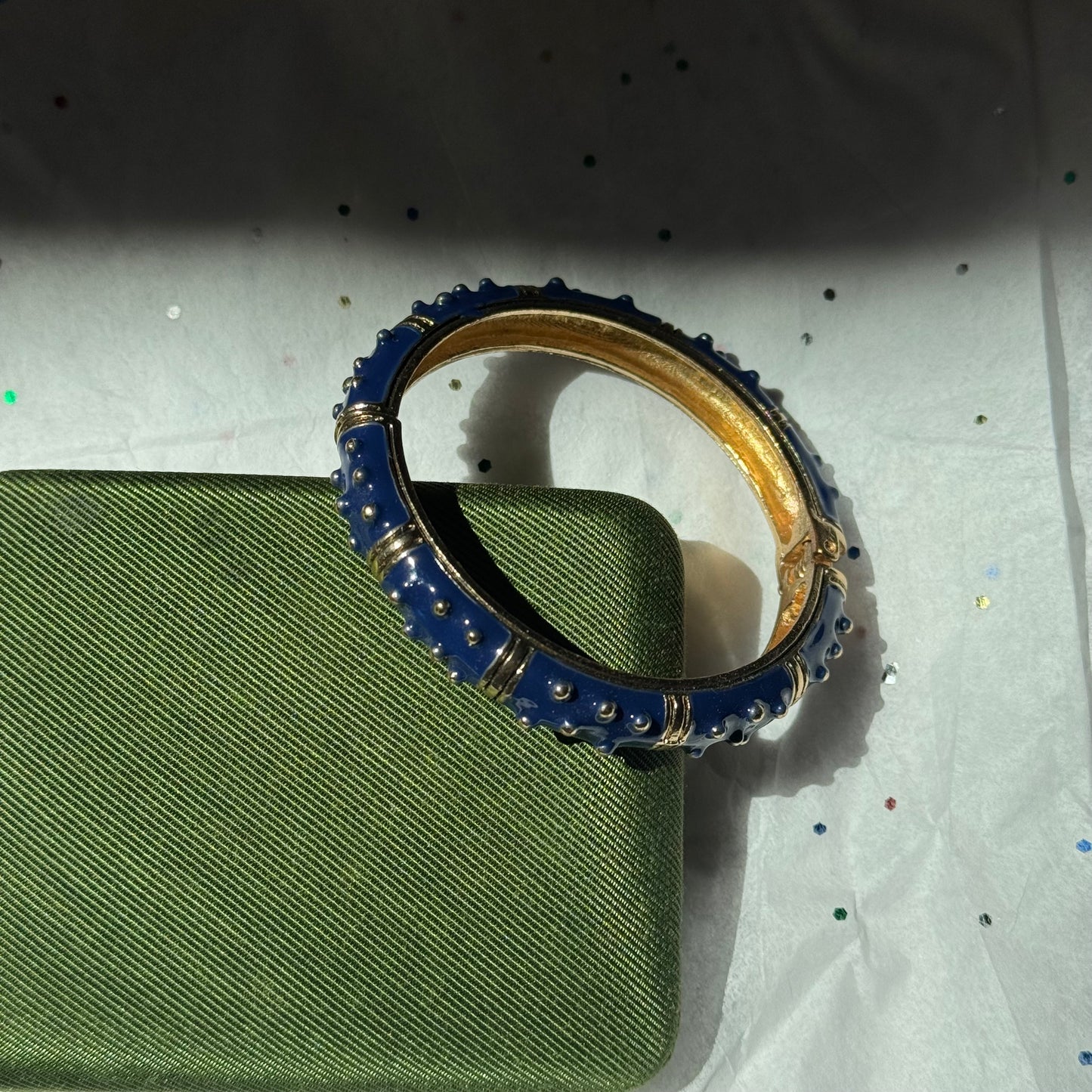 Vintage Blue Enamel Textured Bangle Bracelet