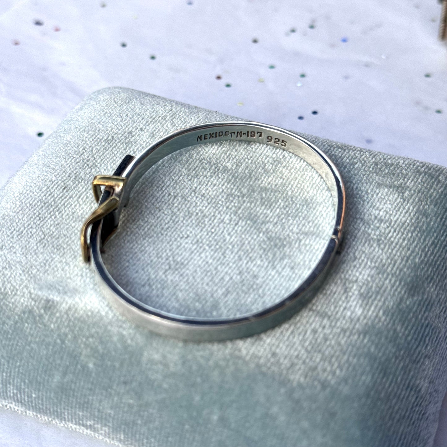 Vintage 925 Sterling and Brass Silver Belt Buckle Bangle Bracelet