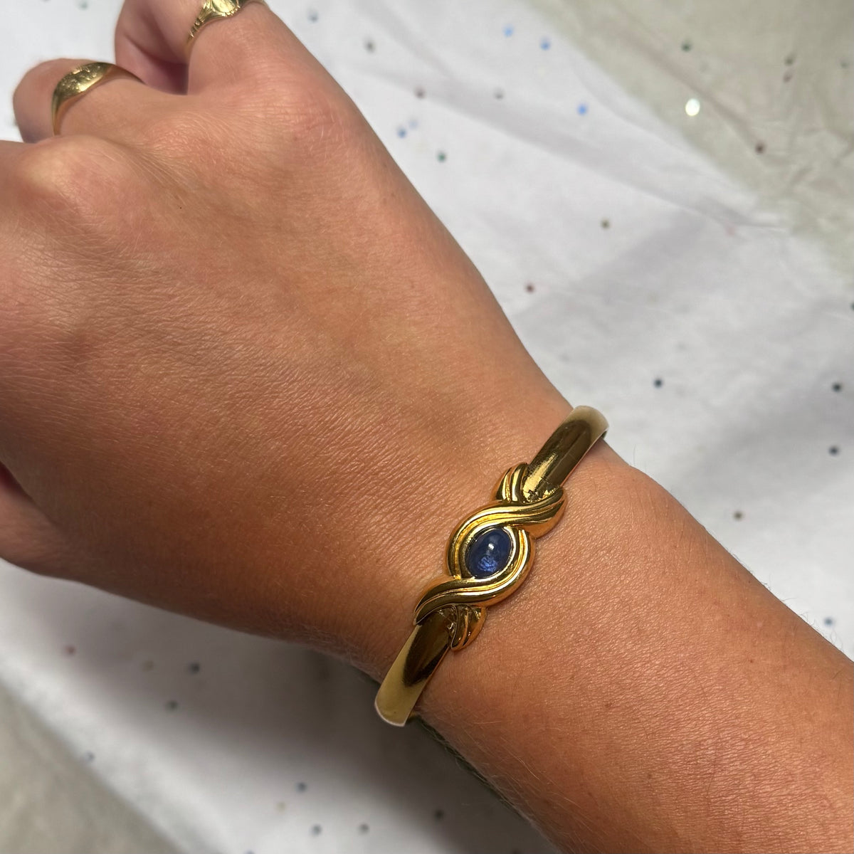 Vintage Blue Stone Gold Cuff Bracelet