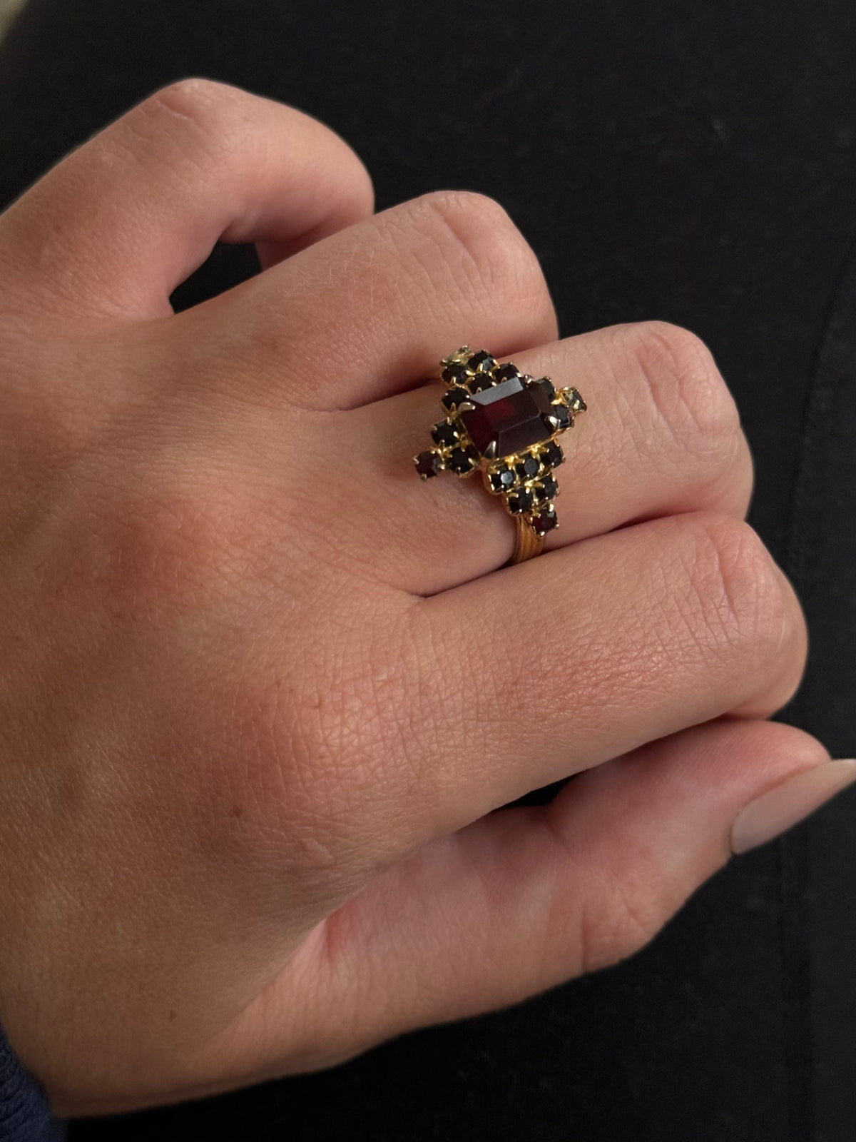 Vintage Red Rhinestone Gold Tone Ring
