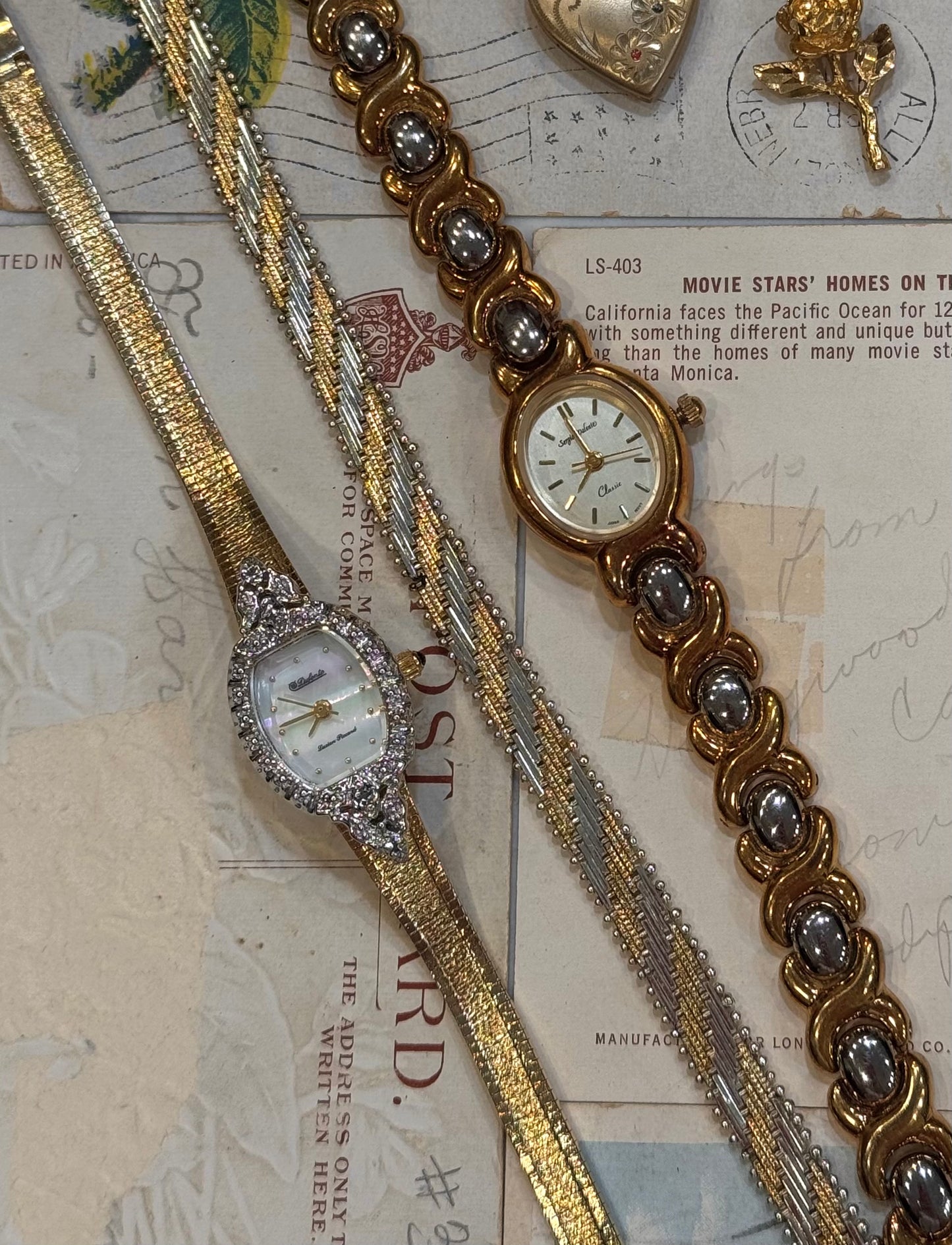 Vintage Gold Watch with Rhinestone Frame