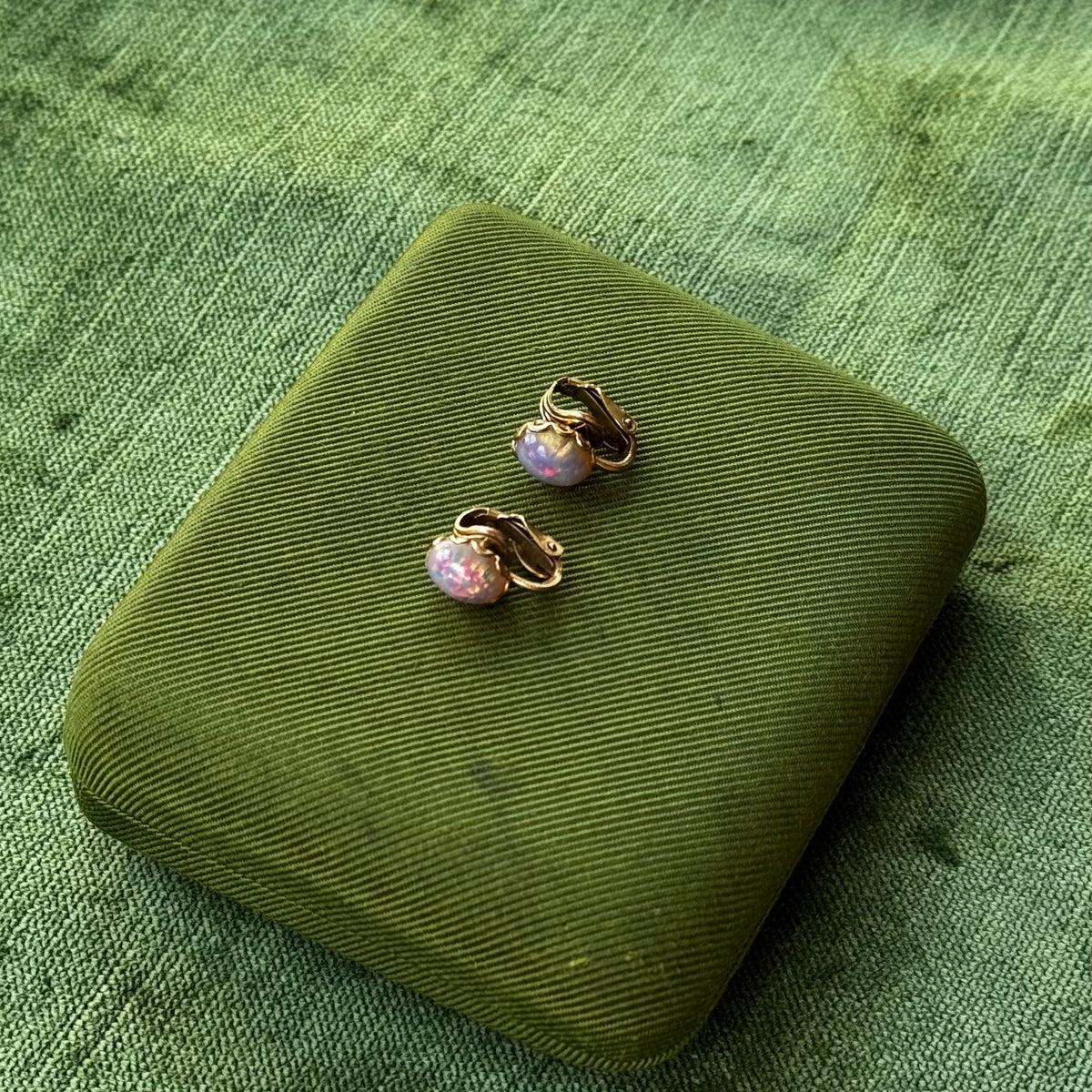 Vintage Opal Gold Clip On Earrings