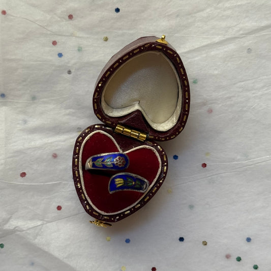 Vintage Sterling Silver Blue Cloisonné Enamel Wrap Ring