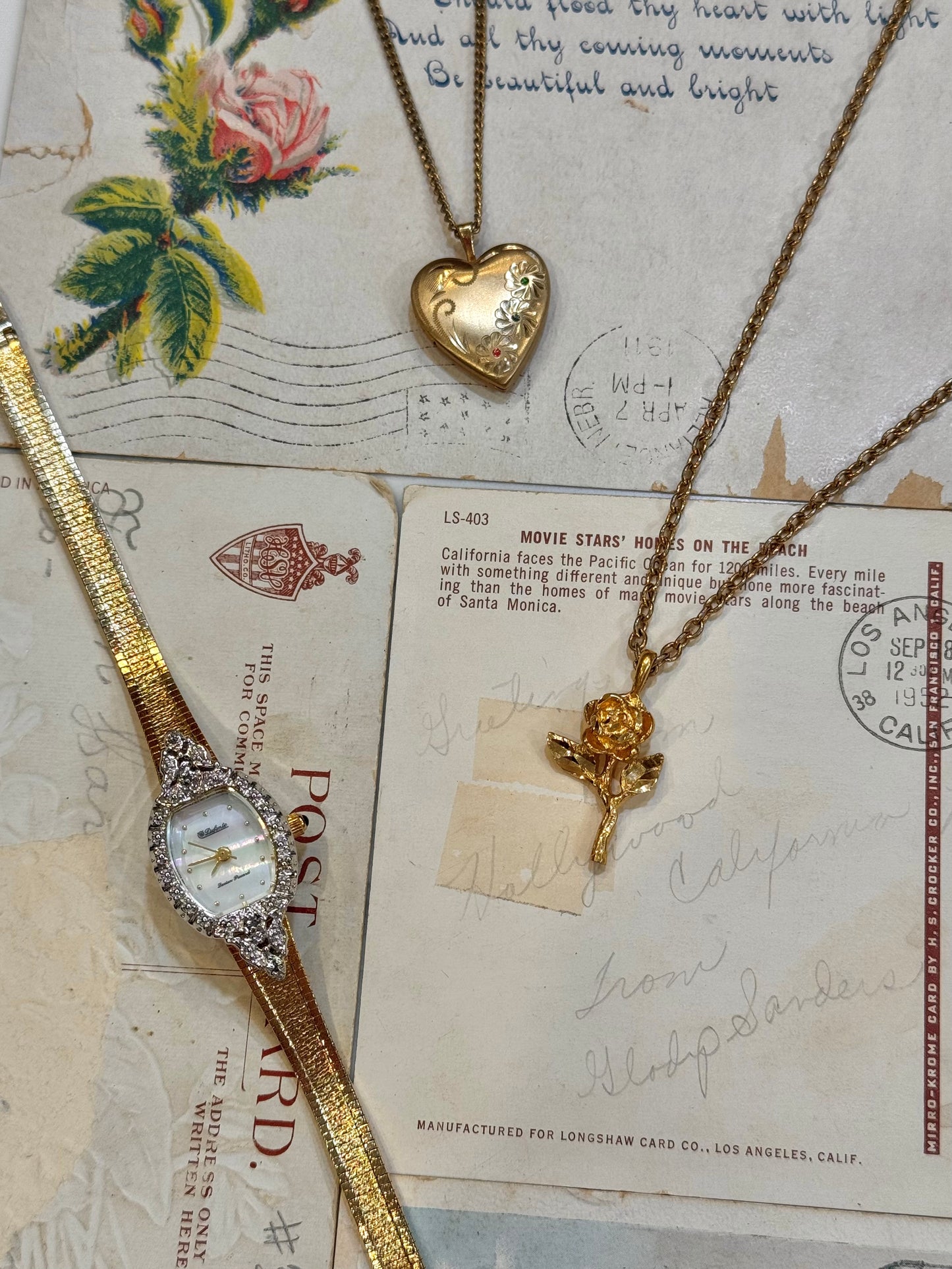 Vintage Gold Watch with Rhinestone Frame