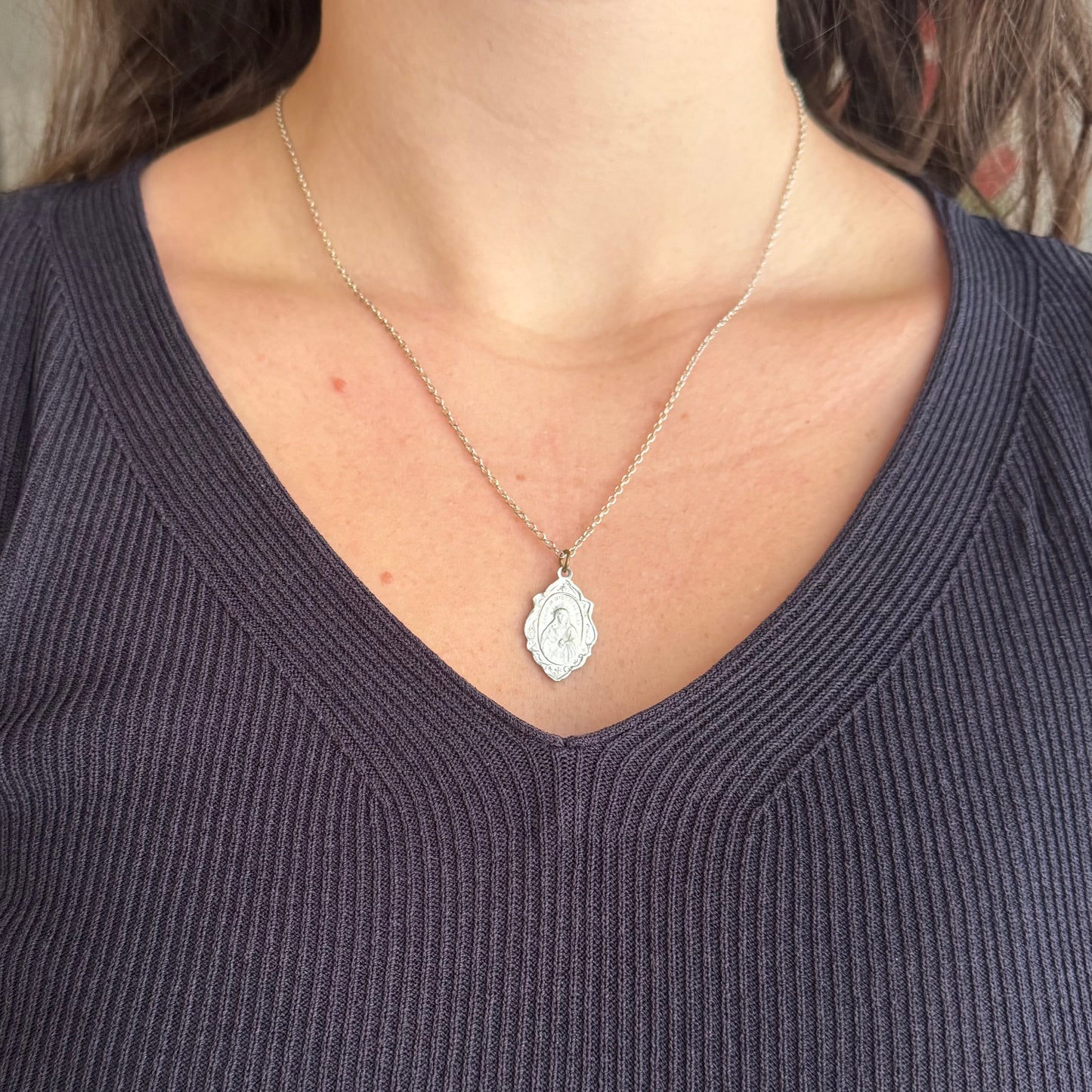 Vintage Silver Catholic Pendant Necklace - Sourced in Italy