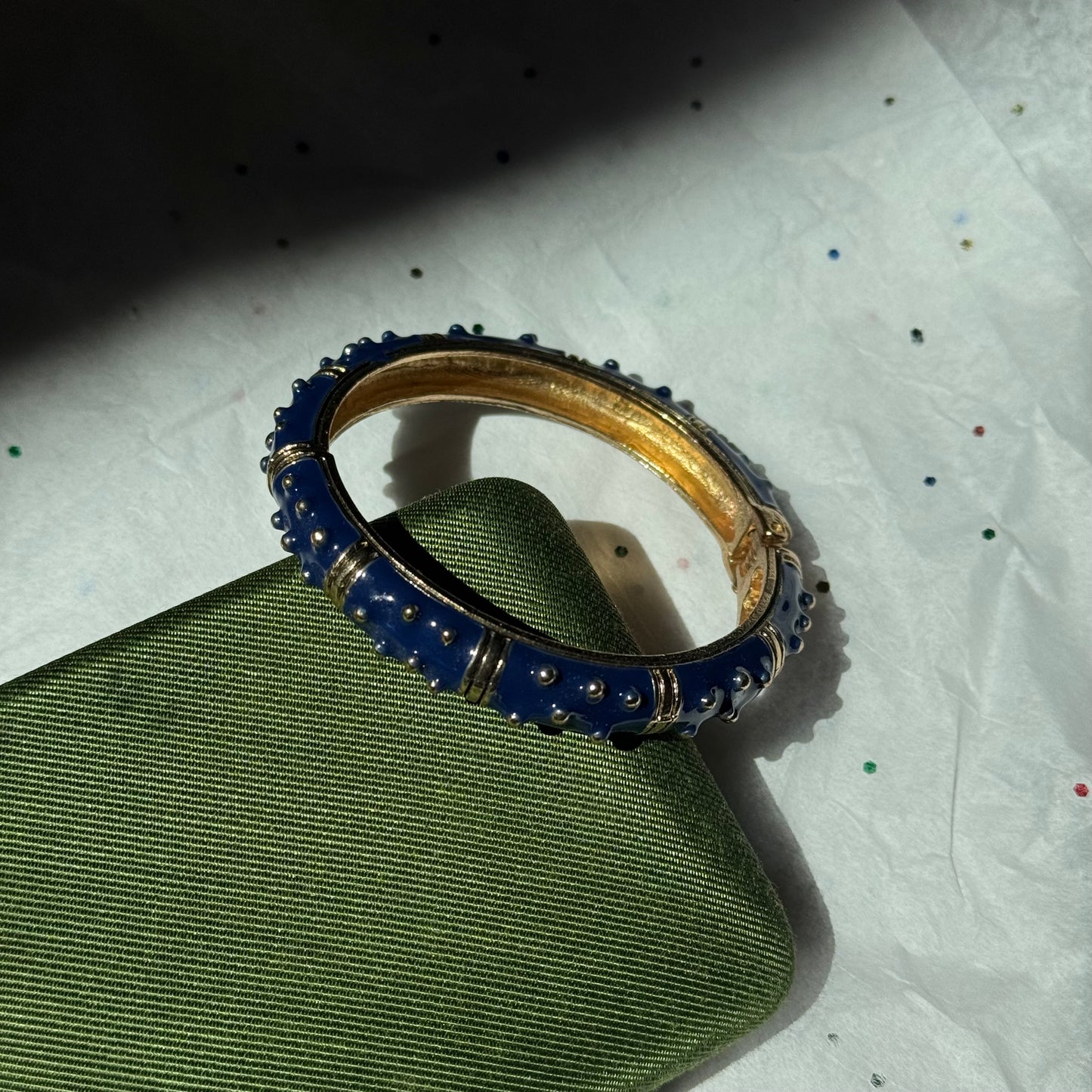 Vintage Blue Enamel Textured Bangle Bracelet