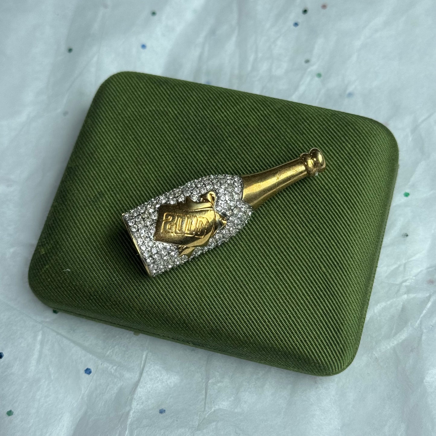Vintage Rhinestone 2000 Champagne Bottle Brooch