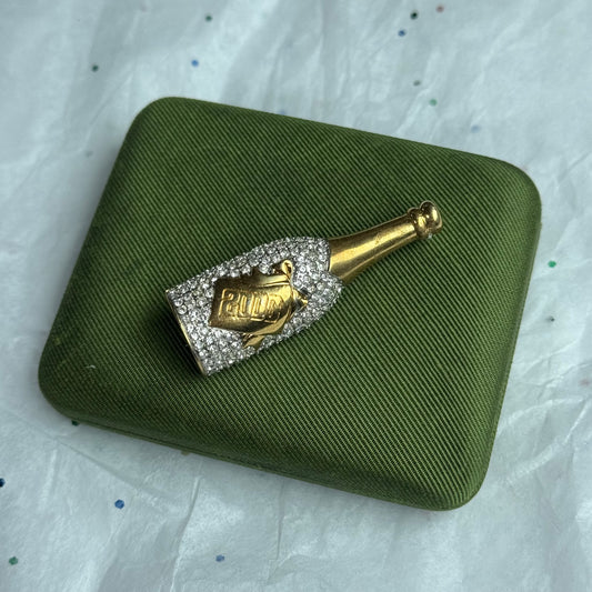 Vintage Rhinestone 2000 Champagne Bottle Brooch