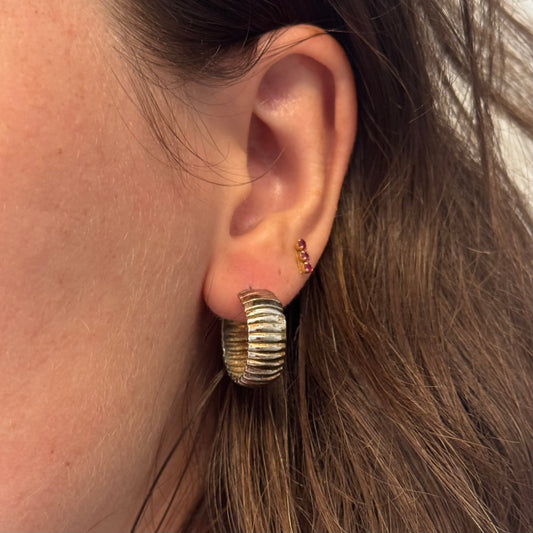 Vintage Ribbed Silver Hoop Earrings