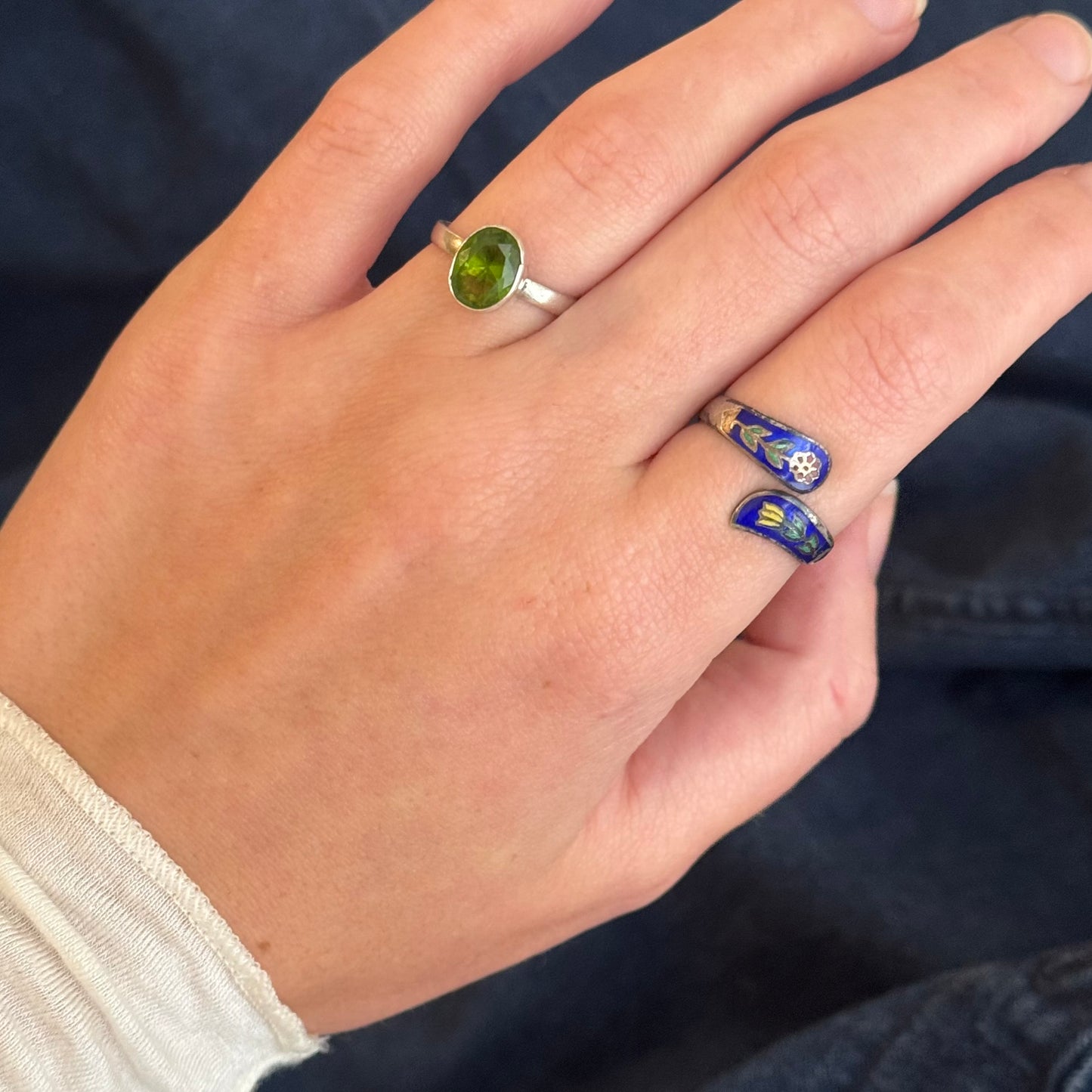 Vintage Sterling Silver Blue Cloisonné Enamel Wrap Ring