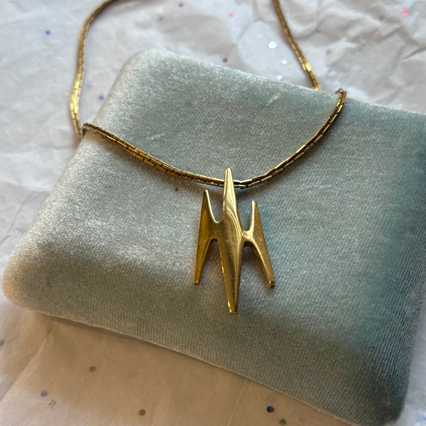 Vintage Trifari Gold Geometric Pendant Necklace