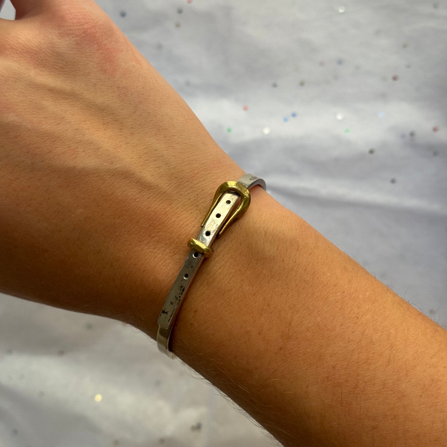 Vintage 925 Sterling and Brass Silver Belt Buckle Bangle Bracelet