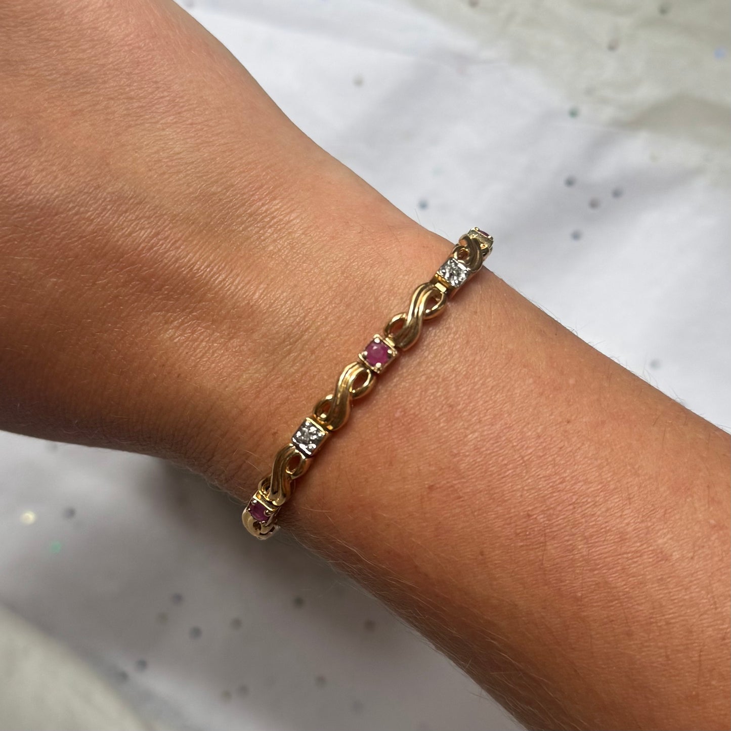 Vintage Sterling Silver Gold Vermeil Ruby Tennis Bracelet