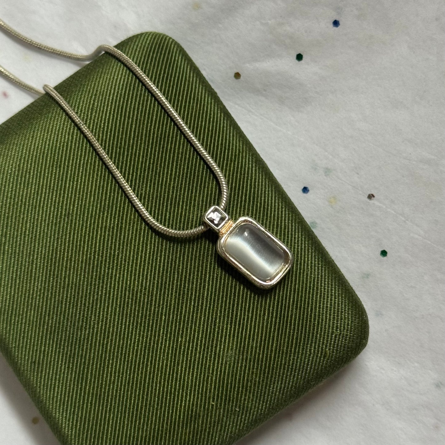 Vintage Silver Stone Pendant Necklace