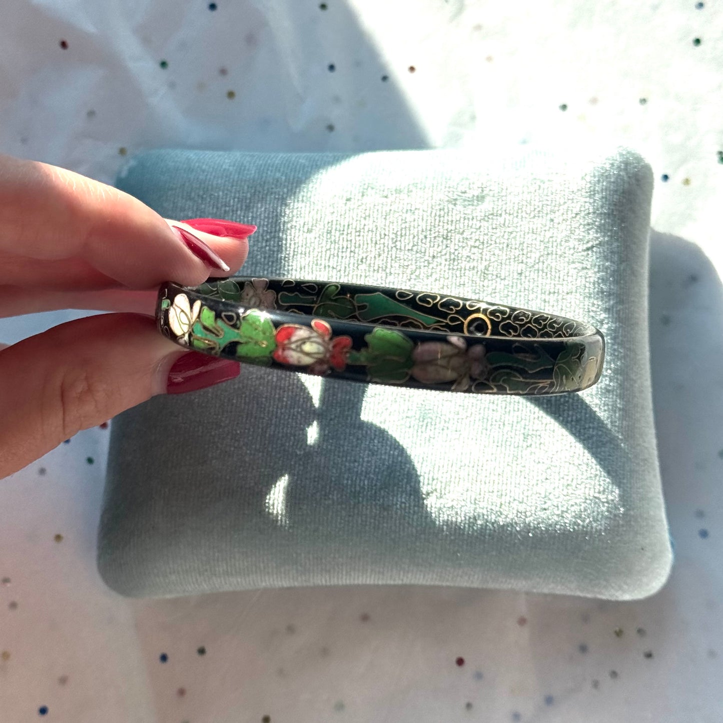 Vintage Enamel Cloisonné Floral Bangle Bracelet