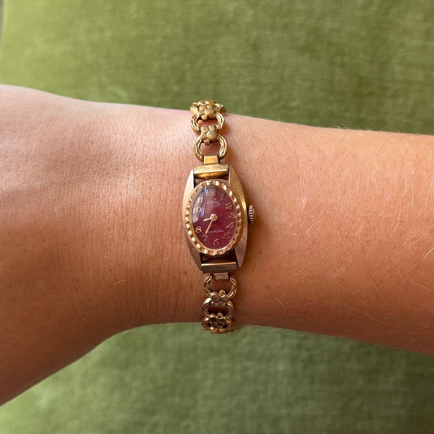 Vintage Gold Watch with Red Face - Sourced from Paris