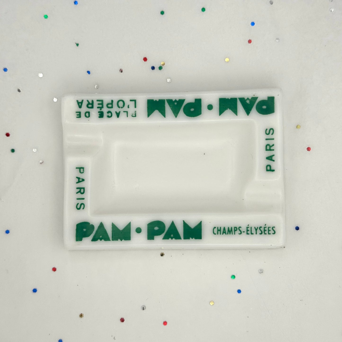 Vintage Green & White Pam-Pam French Ashtray - Sourced in Paris