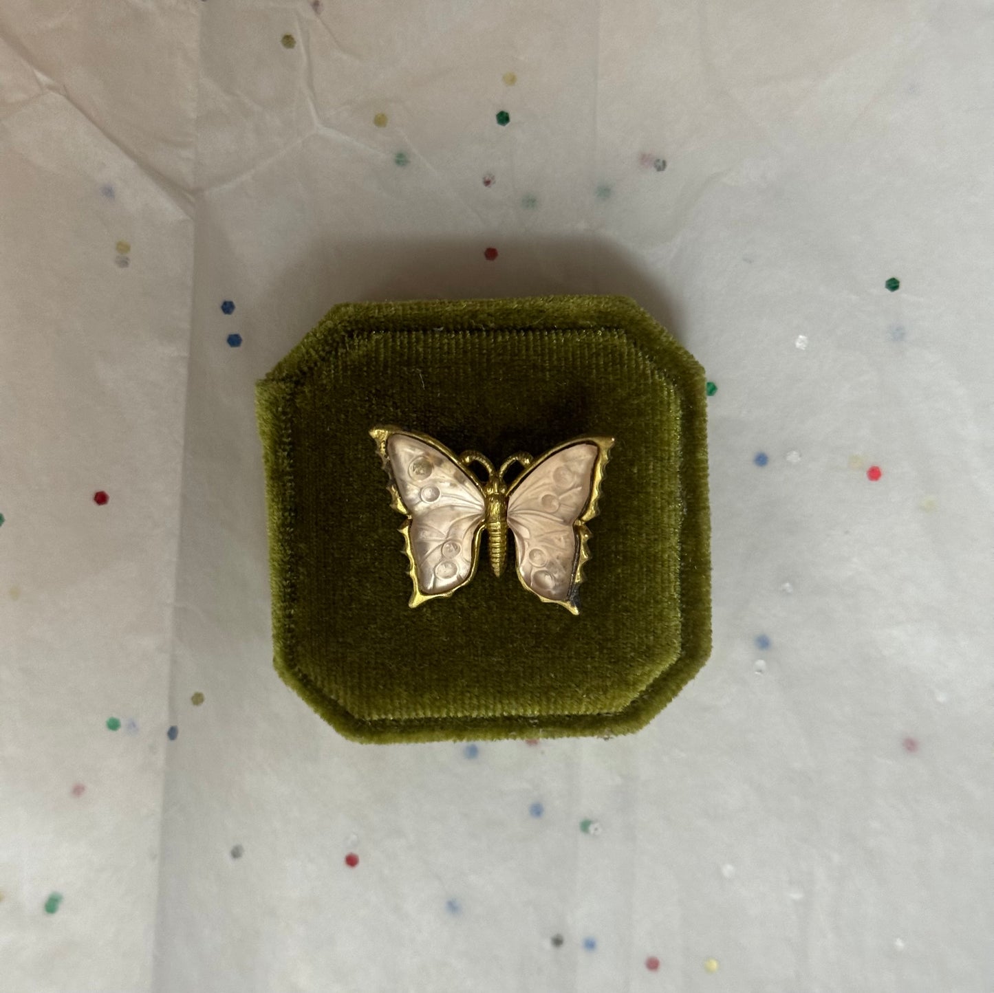 Vintage W Germany Pink & Gold Butterfly Brooch