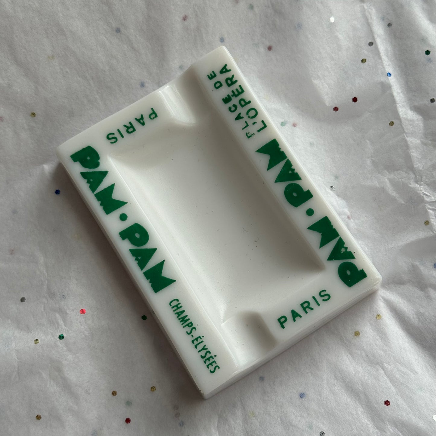 Vintage Green & White Pam-Pam French Ashtray - Sourced in Paris
