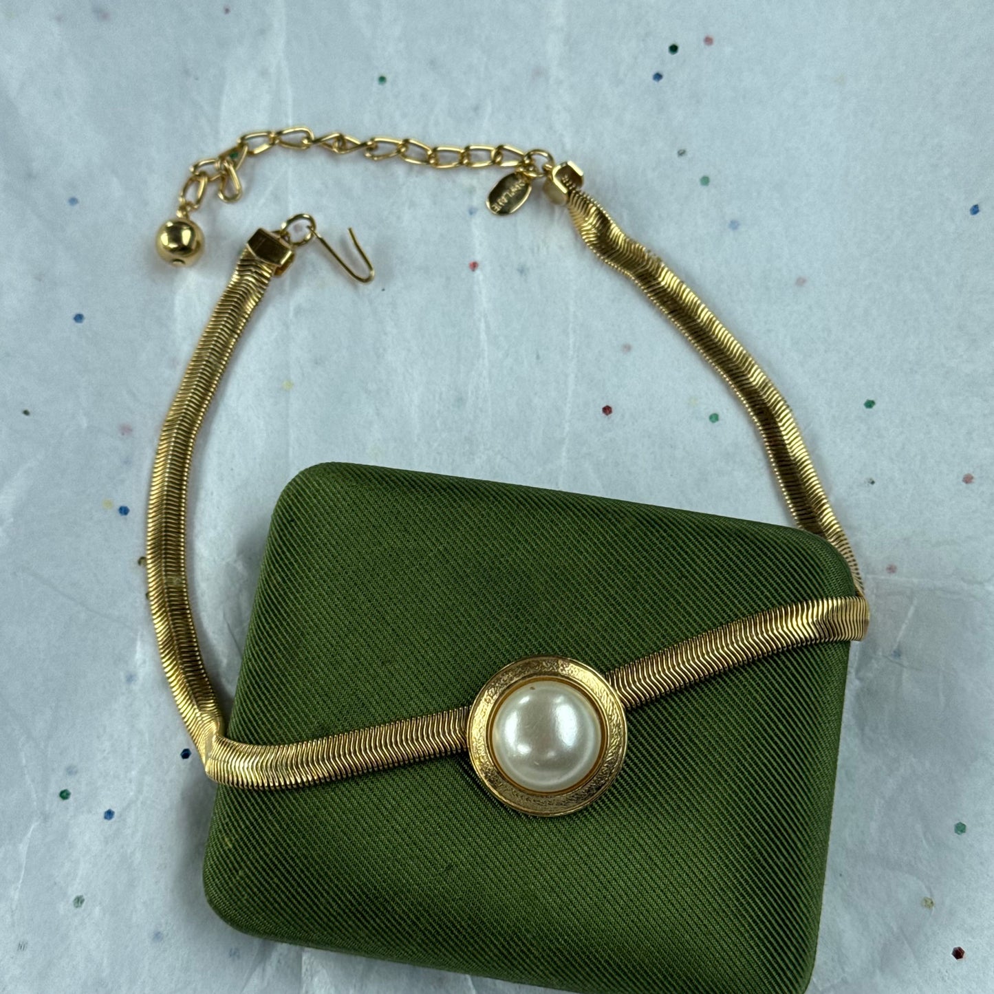 Vintage Gold Pearl Choker Necklace