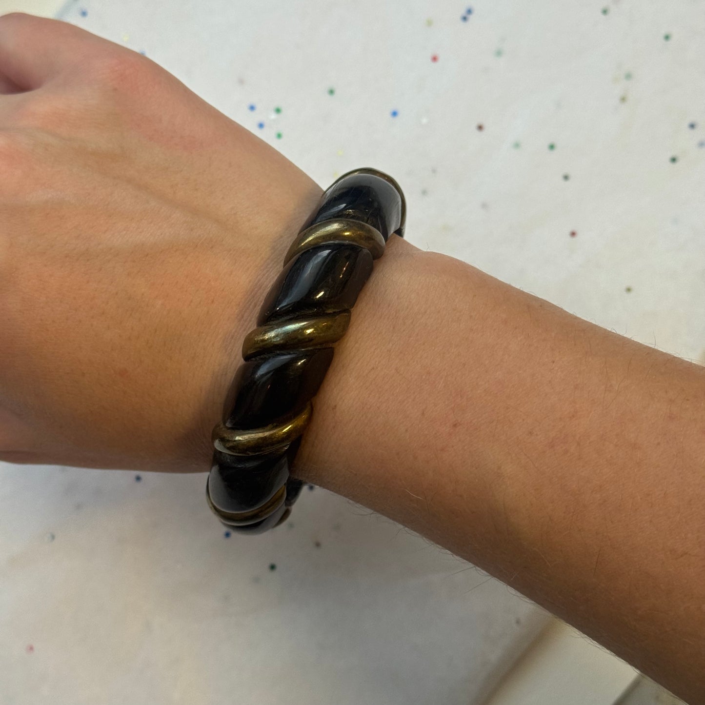 Vintage Gold & Black Bangle Bracelet