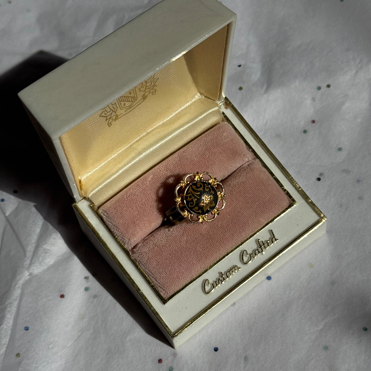 Vintage Damascene Gold & Black Ring