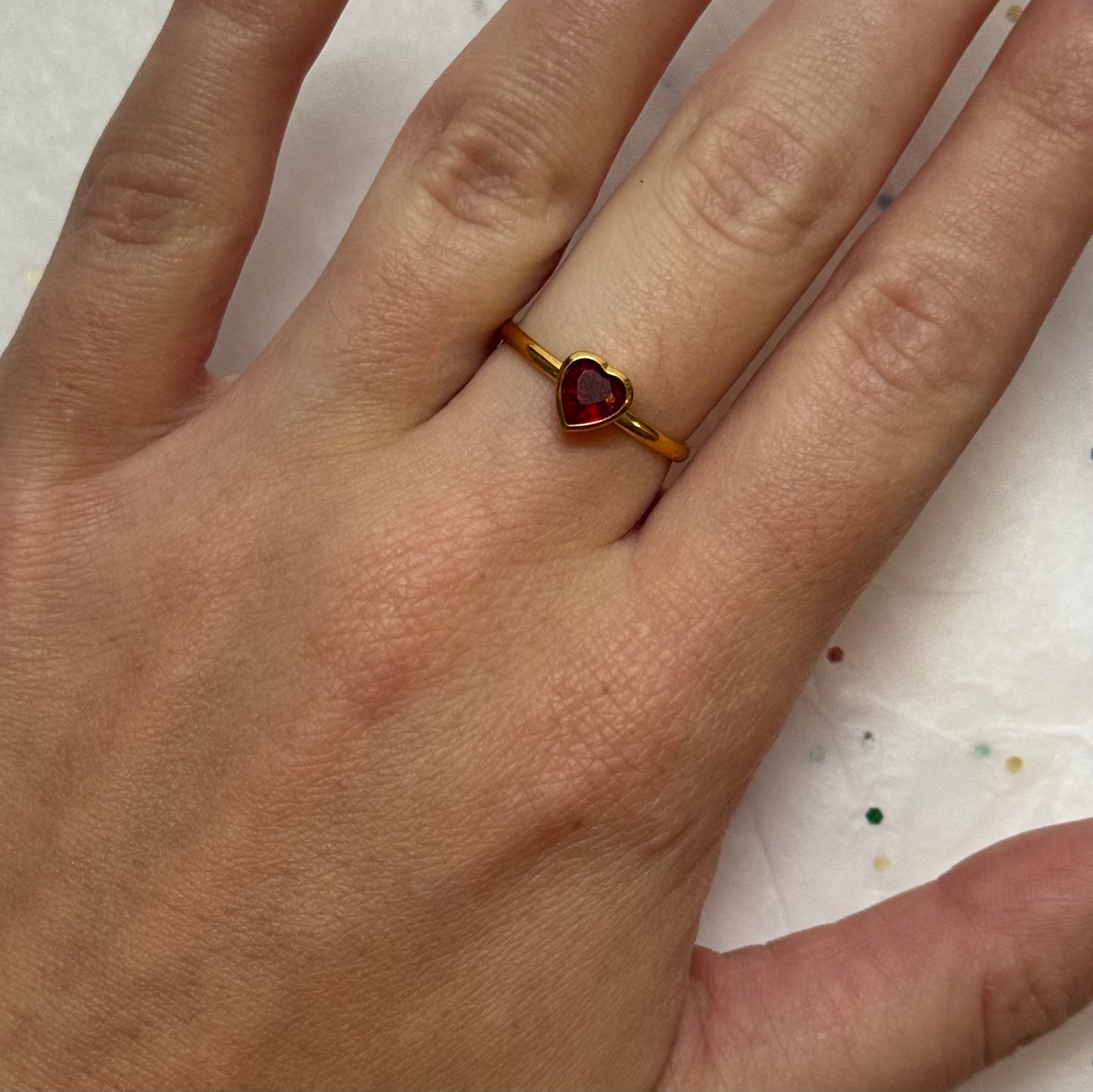 Gold Red Heart Ring