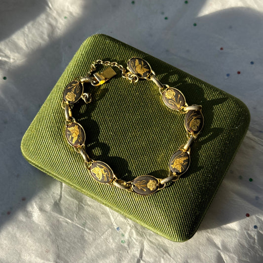 Vintage Damascene Gold & Black Bracelet