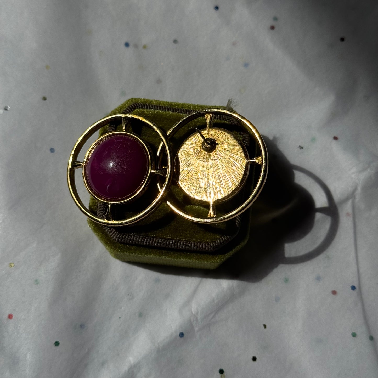 Vintage Magenta & Gold Statement Earrings