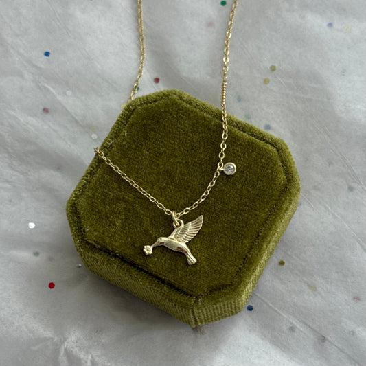 Gold Hummingbird Necklace with Rhinestone