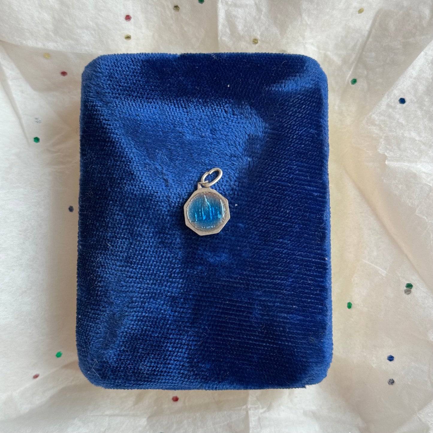 Vintage Silver Blue Enamel Mary Necklace - Sourced in Paris