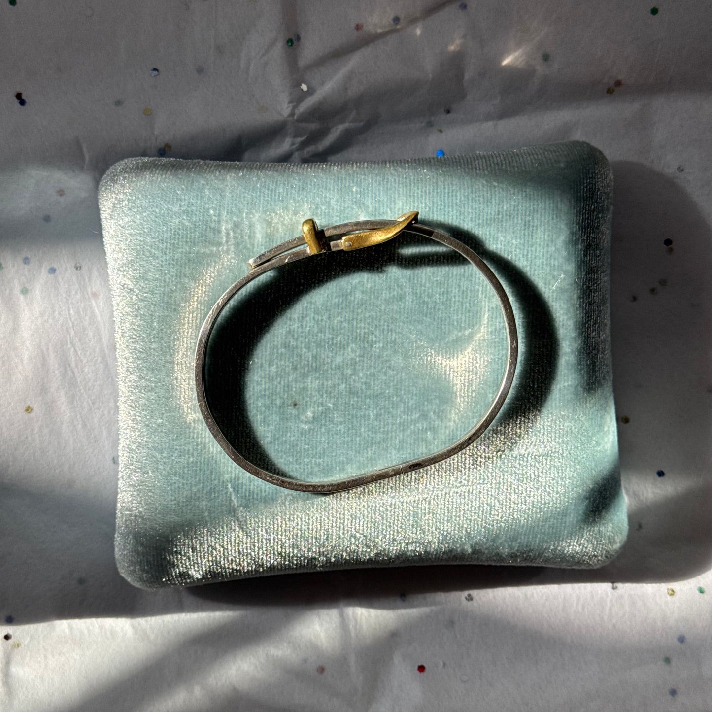 Vintage 925 Sterling and Brass Silver Belt Buckle Bangle Bracelet