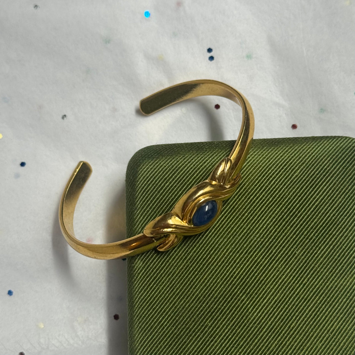 Vintage Blue Stone Gold Cuff Bracelet